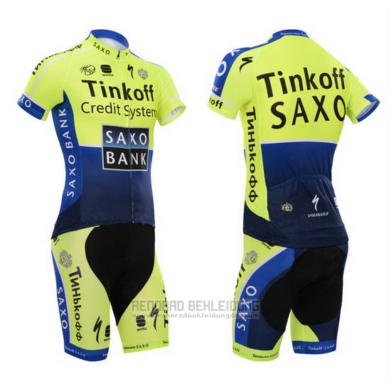 2014 Fahrradbekleidung Tinkoff Saxo Bank Blau und Grun Trikot Kurzarm und Tragerhose - zum Schließen ins Bild klicken